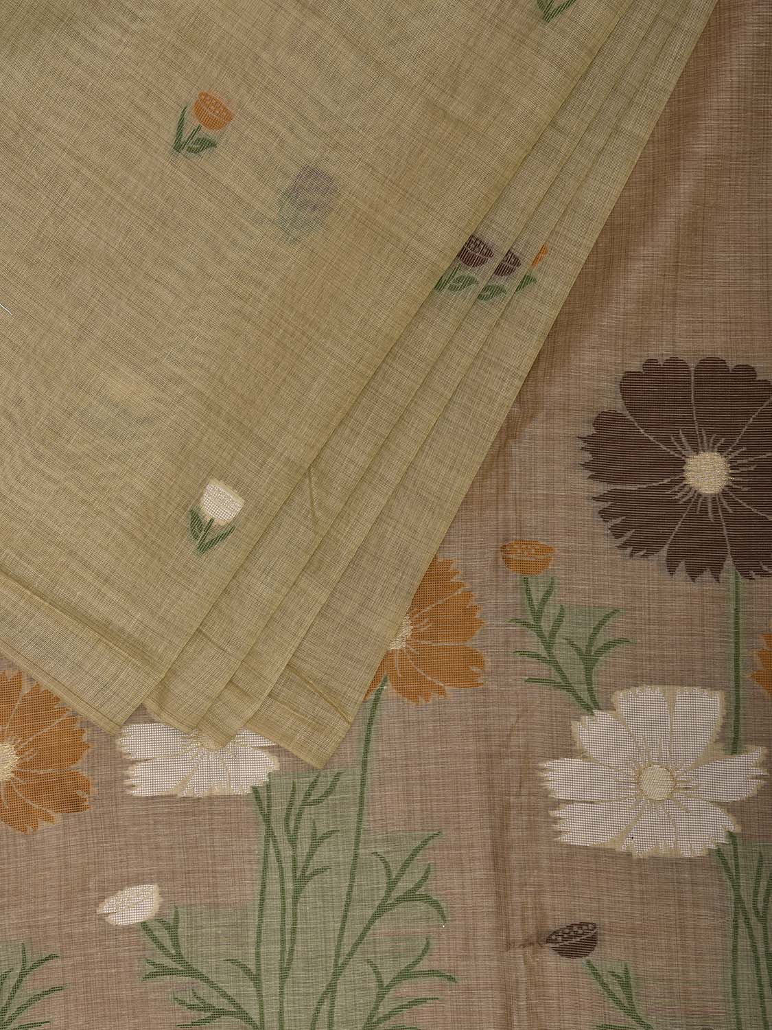 Light Yellow Dhakai Jamdani Cotton Viscose Saree with Small Buta and Floral Pallu Design dj0198