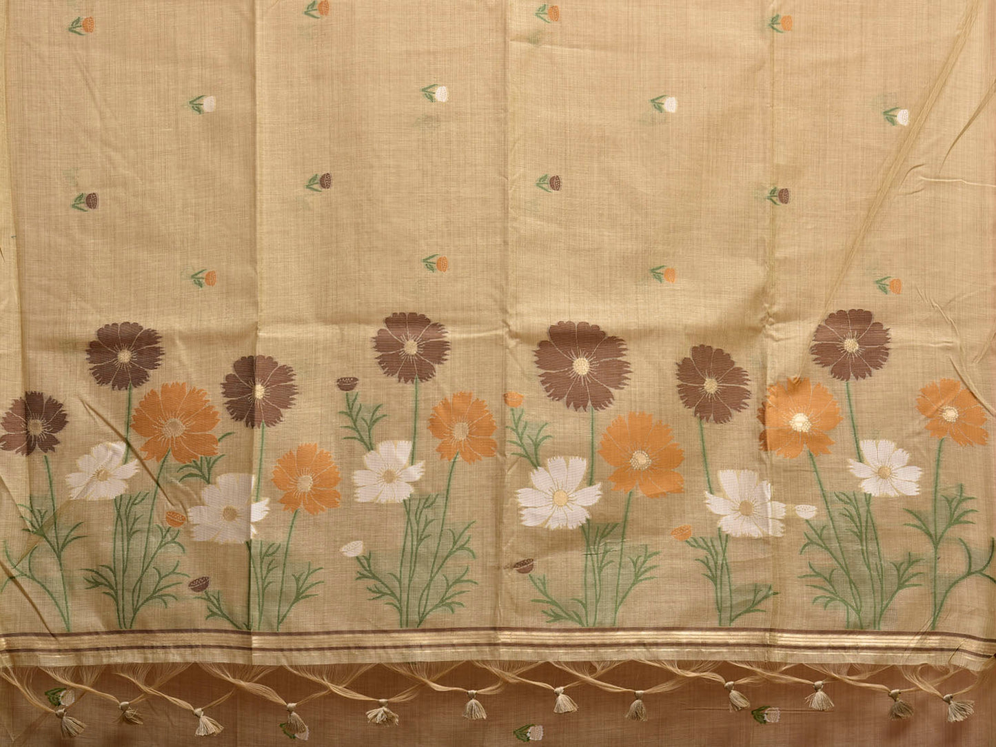 Light Yellow Dhakai Jamdani Cotton Viscose Saree with Small Buta and Floral Pallu Design dj0198