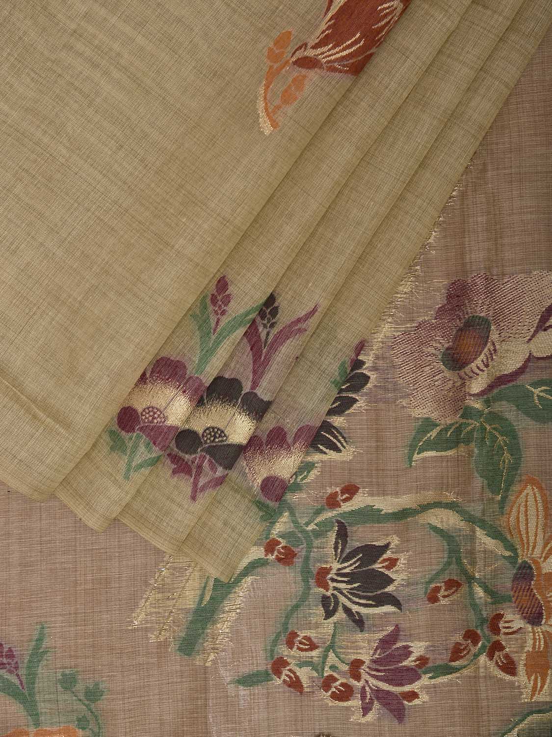 Cream Dhakai Jamdani Cotton Viscose Saree with Buta and Floral Pallu Design dj0200