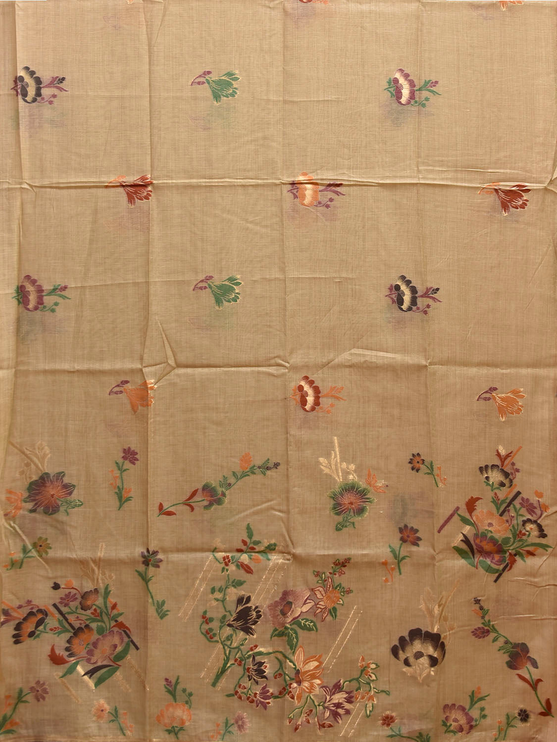 Cream Dhakai Jamdani Cotton Viscose Saree with Buta and Floral Pallu Design dj0200
