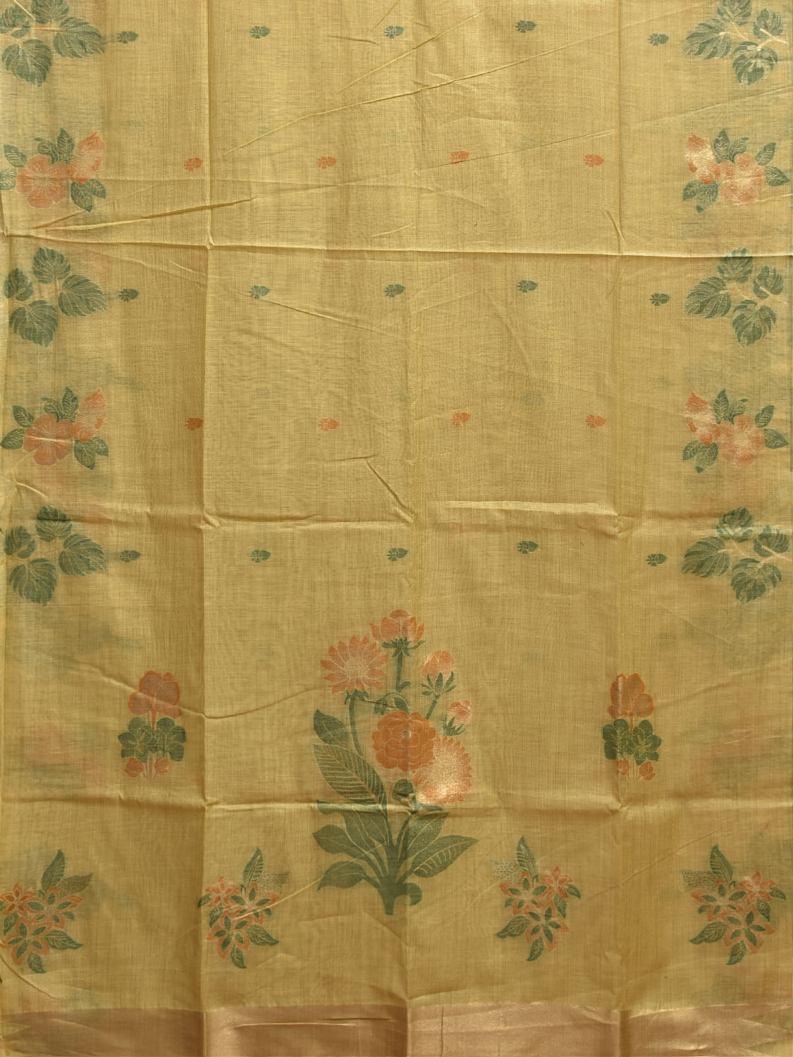 Yellow Dhakai Jamdani Cotton Viscose Saree with Floral Border and Pallu Design dj0203
