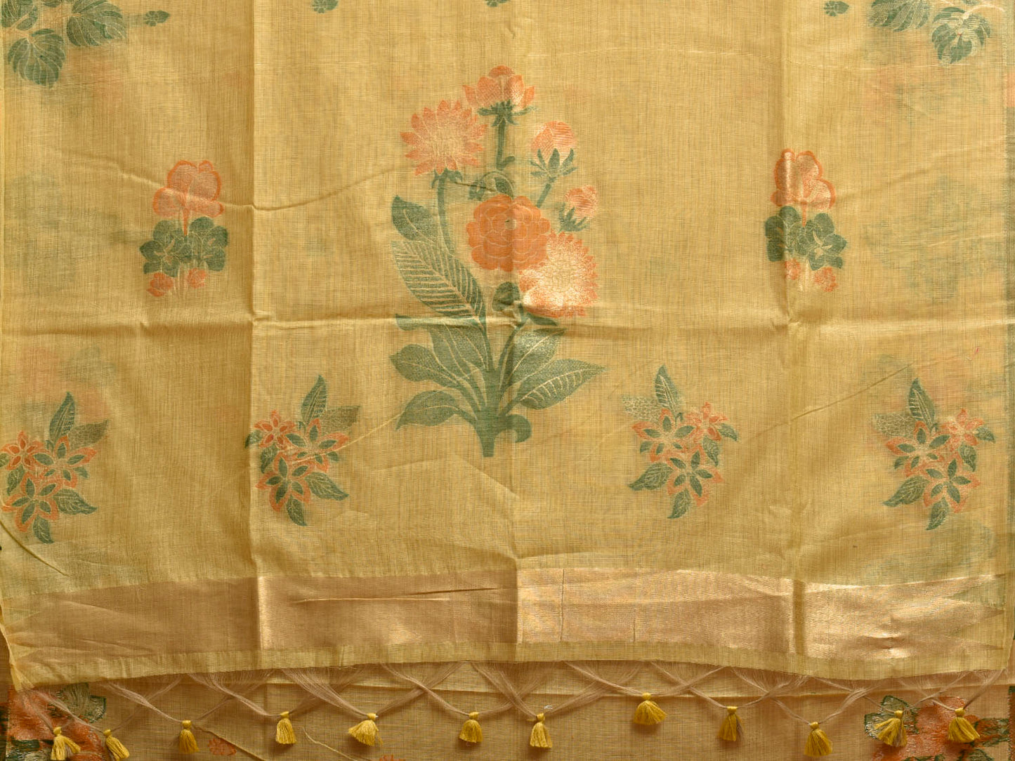 Yellow Dhakai Jamdani Cotton Viscose Saree with Floral Border and Pallu Design dj0203