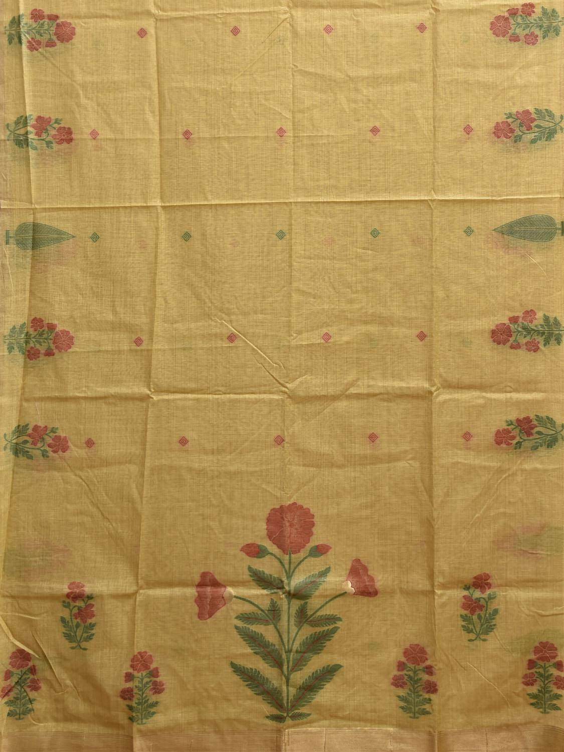 Yellow Dhakai Jamdani Cotton Viscose Saree with Floral Border and Pallu Design dj0211