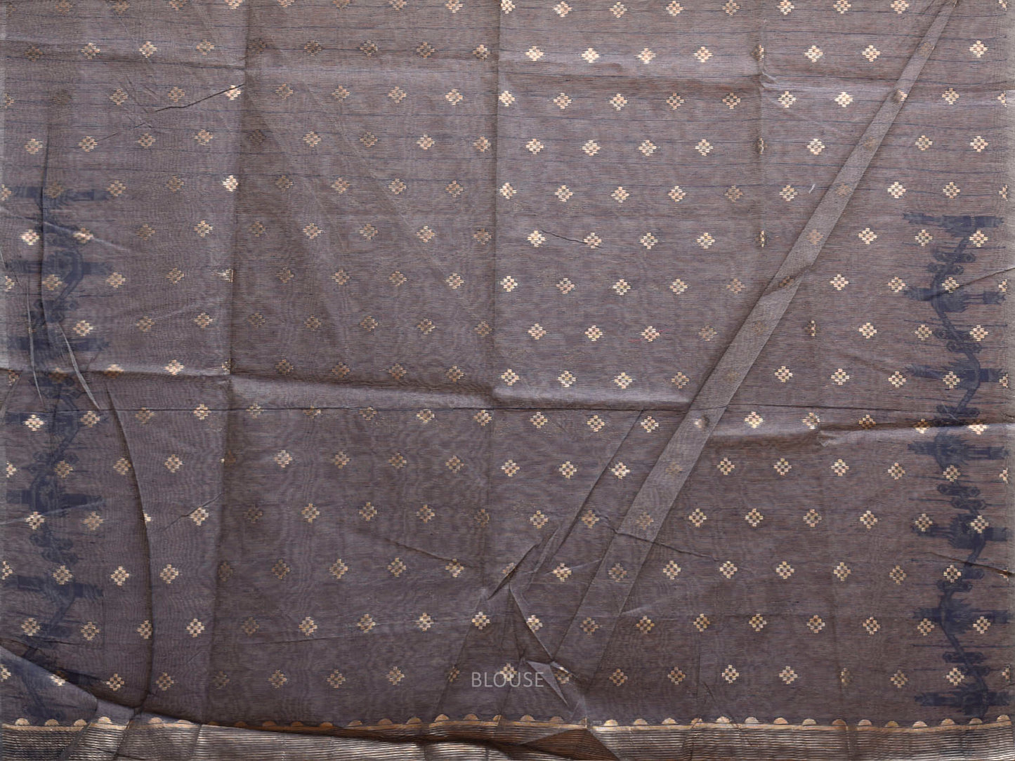 White and Blue Dhakai Jamdani Cotton Viscose Saree with Zig-Zag Border and Pallu Design dj0213