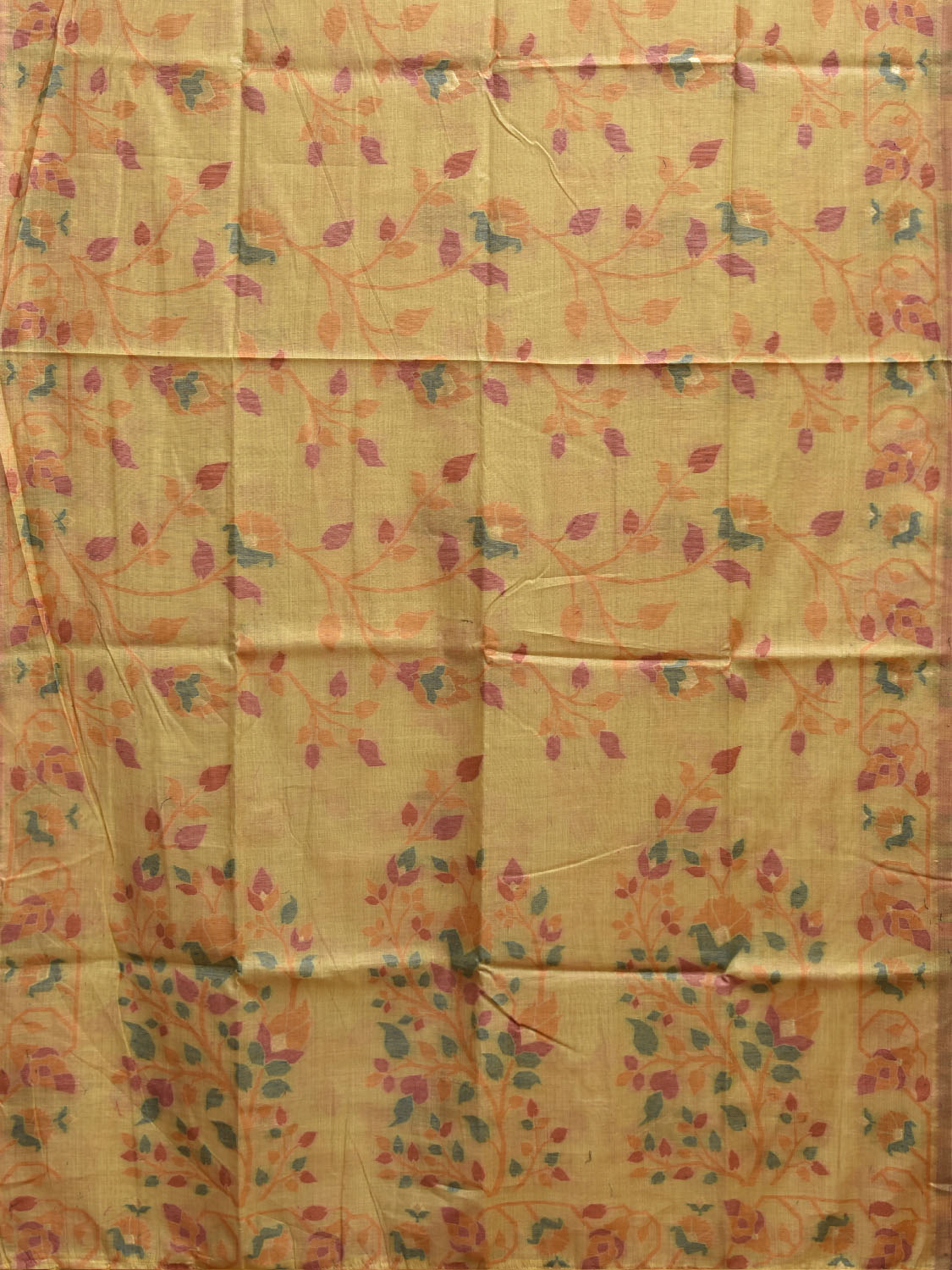 Yellow Dhakai Jamdani Cotton Viscose Saree with Floral Border and Pallu Design dj0218