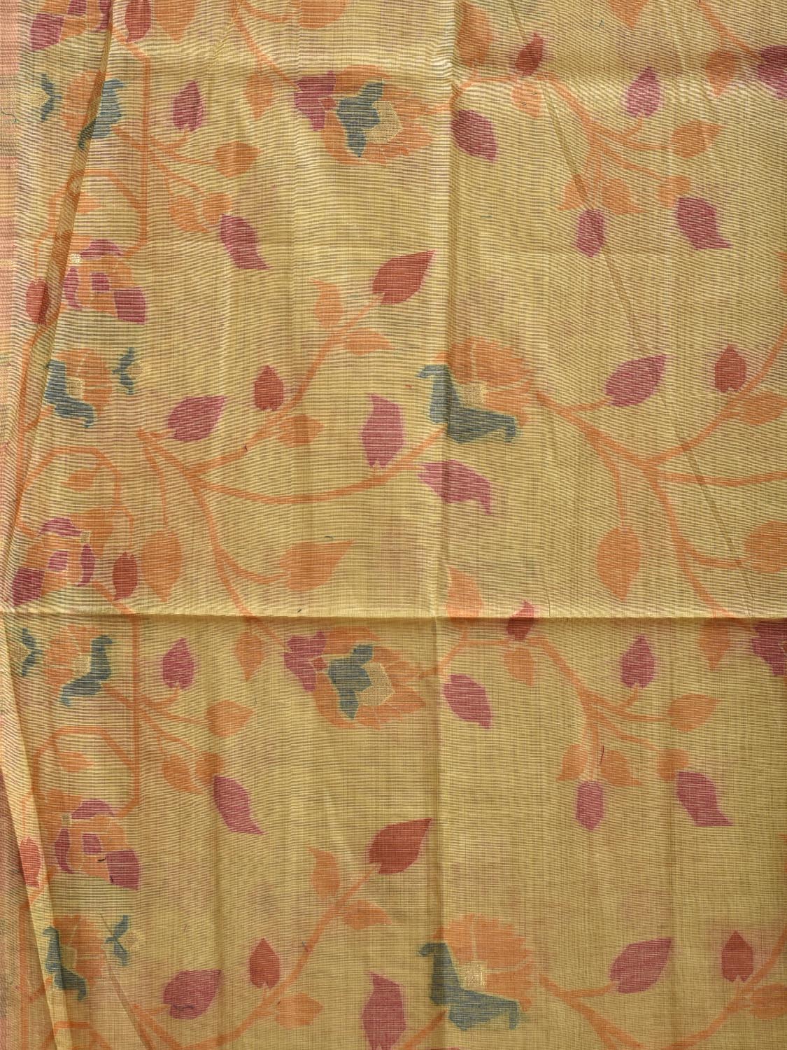 Yellow Dhakai Jamdani Cotton Viscose Saree with Floral Border and Pallu Design dj0218