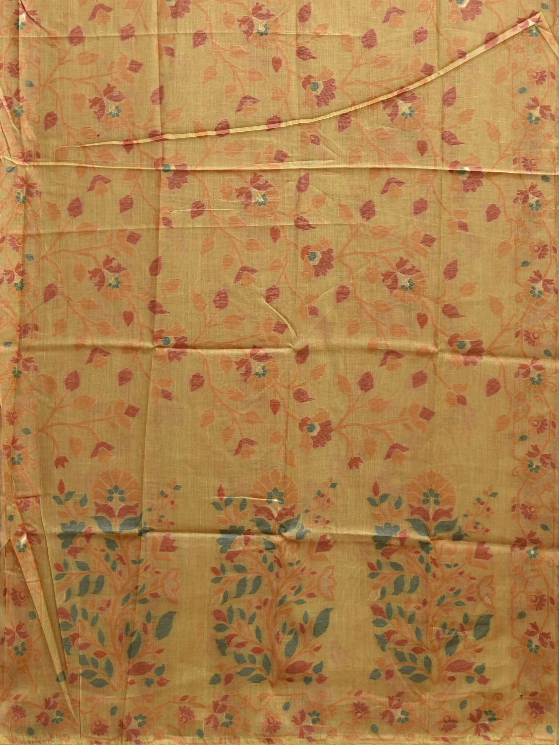 Yellow Dhakai Jamdani Cotton Viscose Saree with Floral Border and Pallu Design dj0220