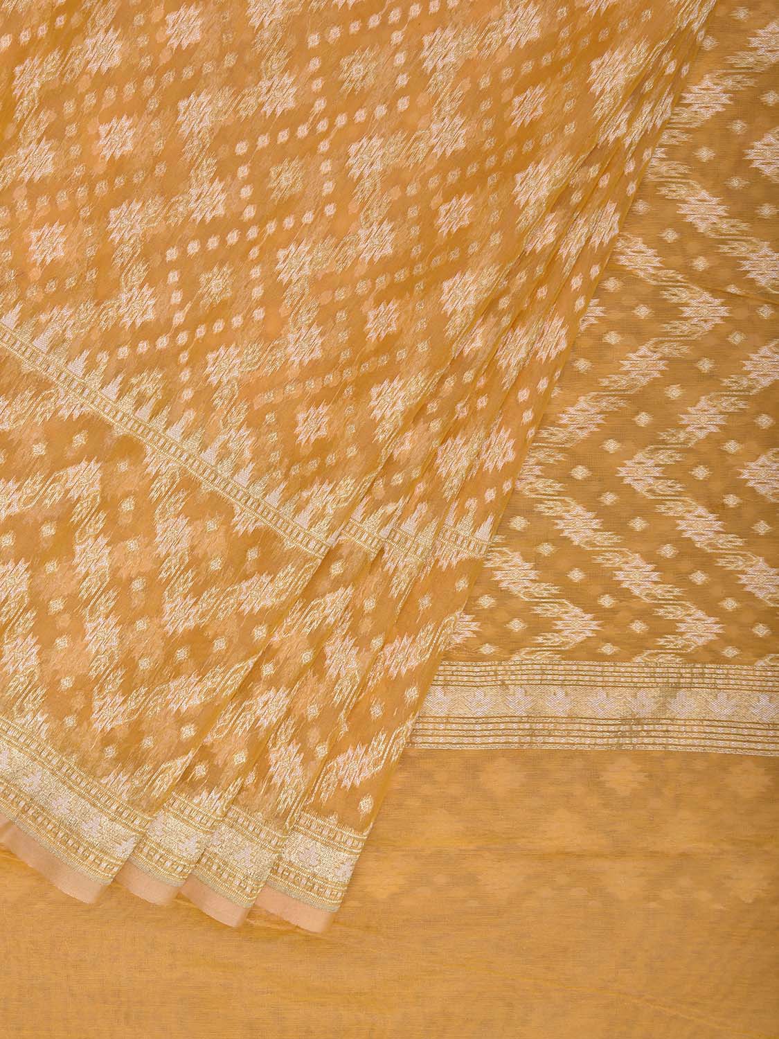 Yellow Dhakai Jamdani Cotton Viscose Saree with All Over Zig-Zag Design dj0221