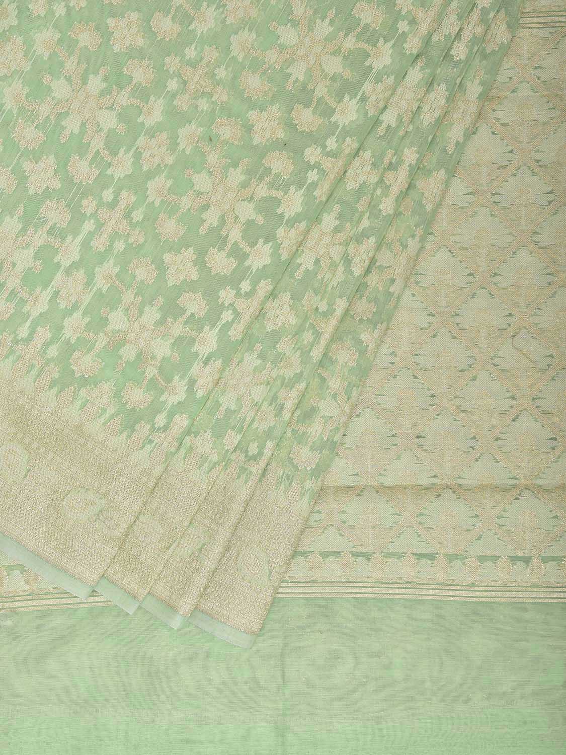 Light Green Dhakai Jamdani Cotton Viscose Saree with All Over Grill Design dj0223
