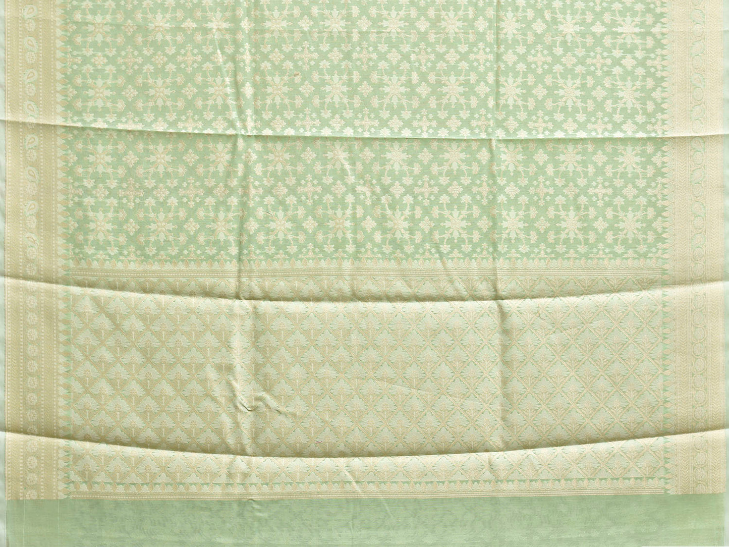 Light Green Dhakai Jamdani Cotton Viscose Saree with All Over Grill Design dj0223
