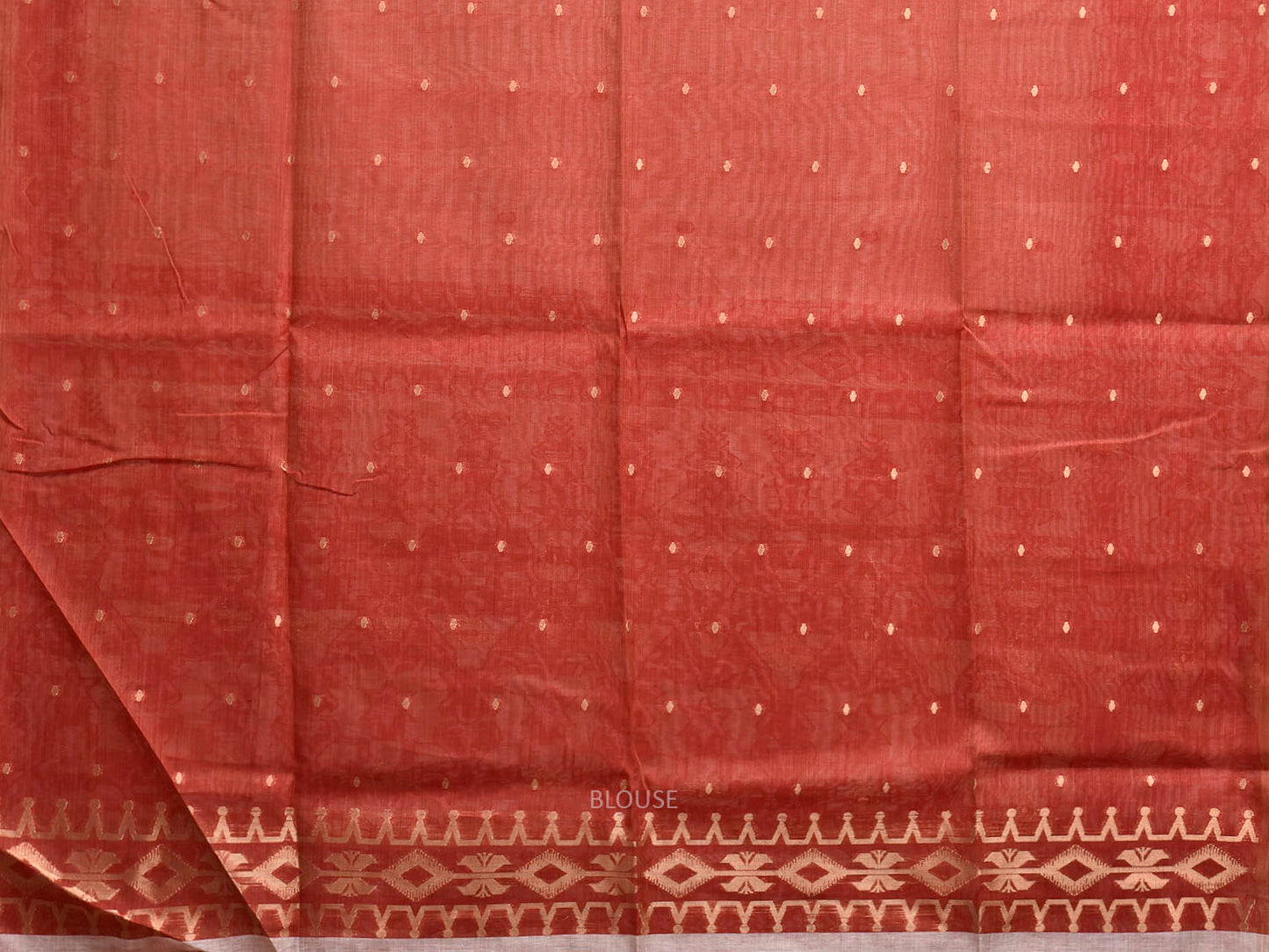Beige and Red Dhakai Jamdani Cotton Viscose Saree with Geometric Border and Pallu Design dj0228