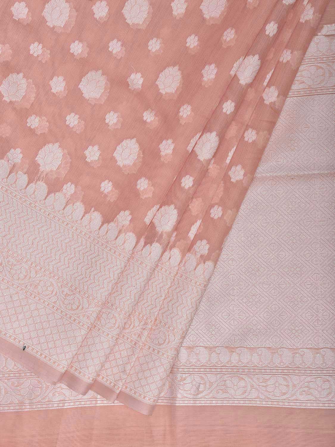 Light Peach Dhakai Jamdani Cotton Viscose Saree with Small Buta and Border Design dj0231