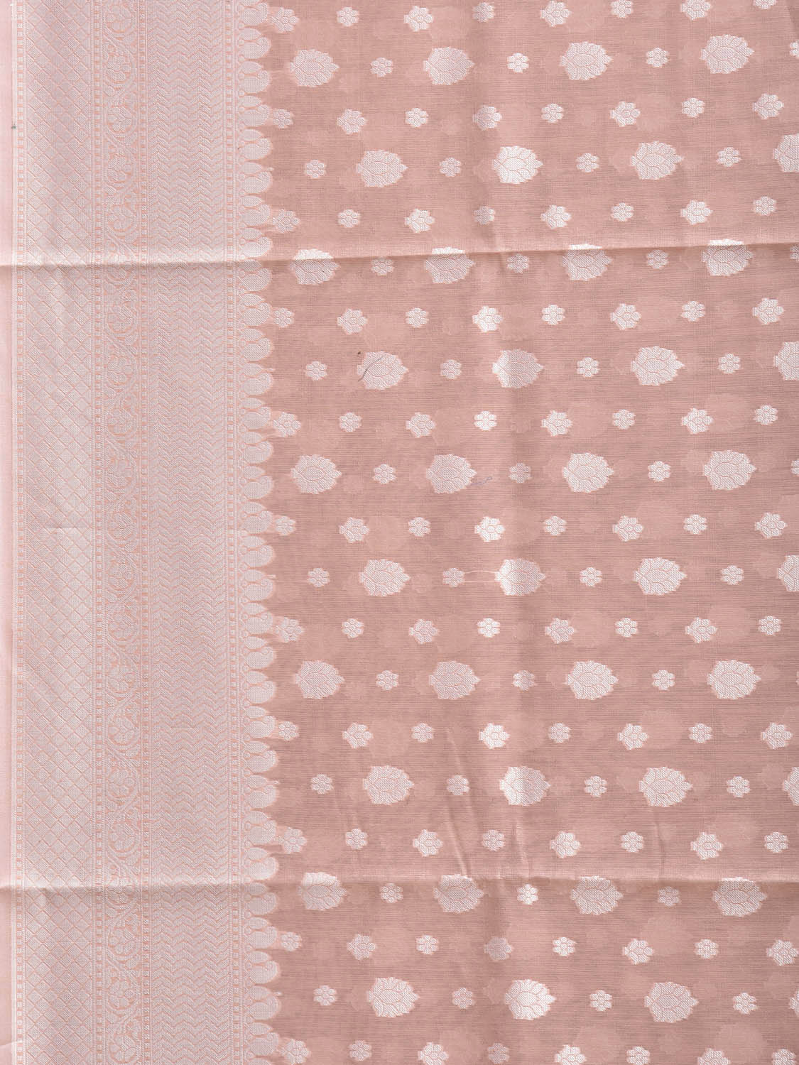 Light Peach Dhakai Jamdani Cotton Viscose Saree with Small Buta and Border Design dj0231