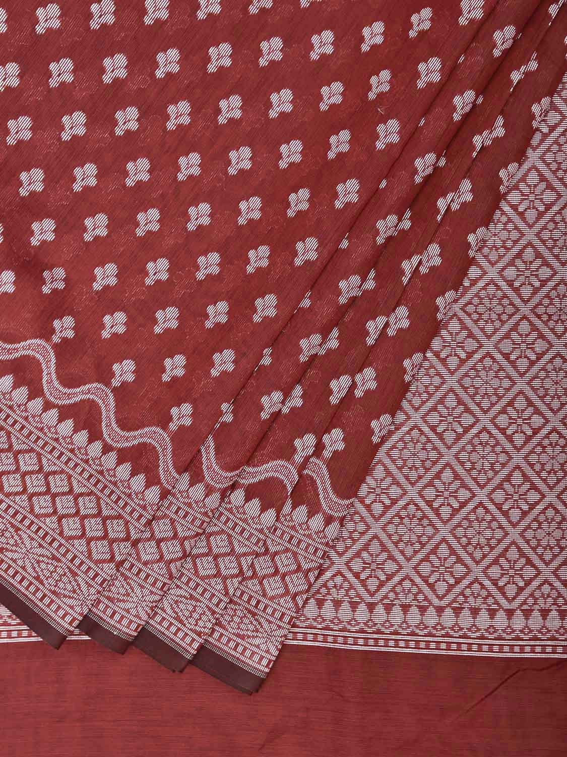 Maroon Dhakai Jamdani Cotton Viscose Saree with Small Buta and Pallu Design dj0235