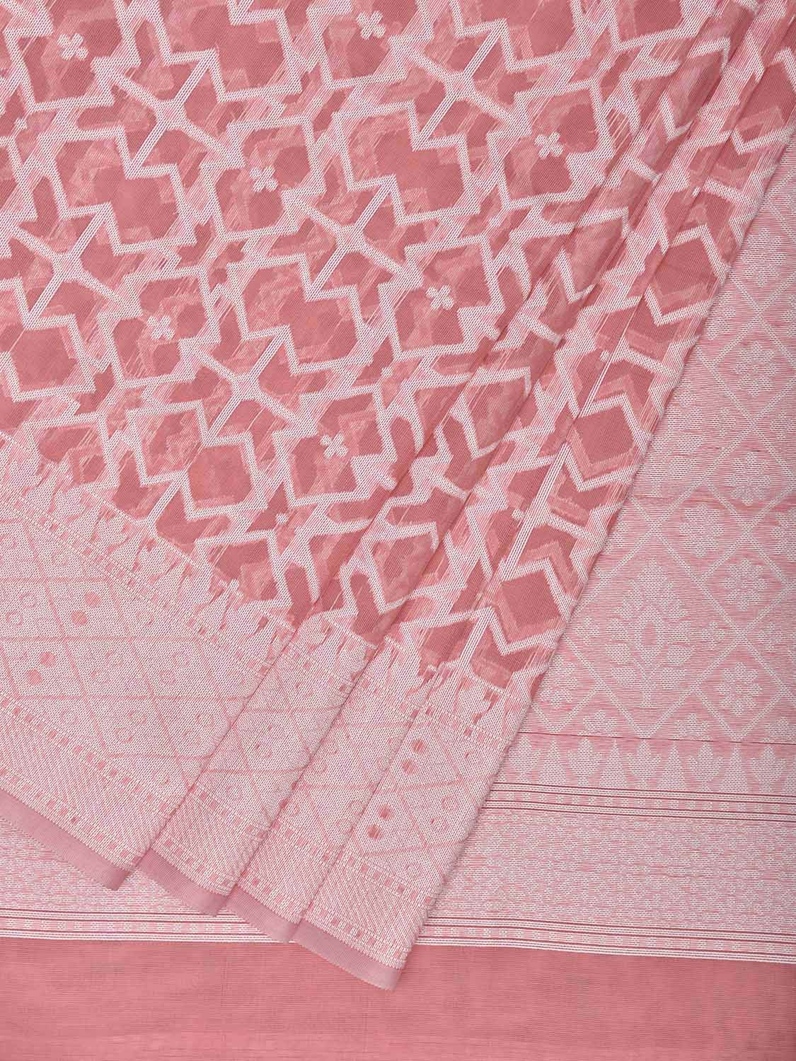 Peach Dhakai Jamdani Cotton Viscose Saree with Geometric and Pallu Design dj0237