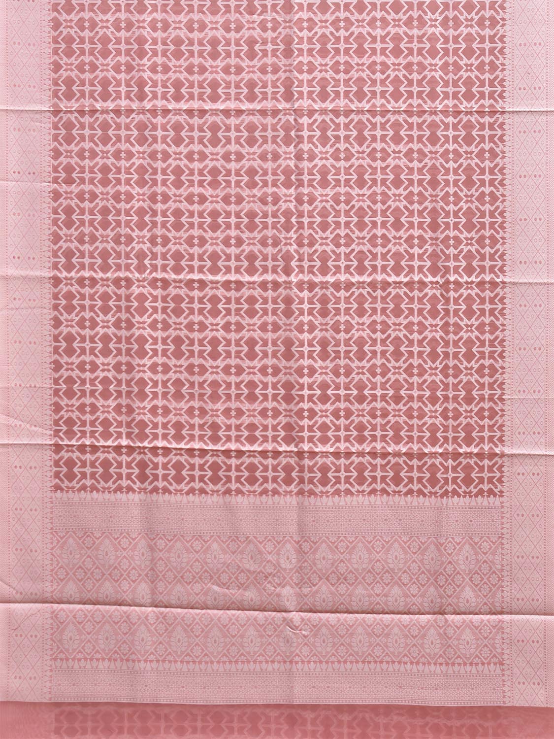 Peach Dhakai Jamdani Cotton Viscose Saree with Geometric and Pallu Design dj0237