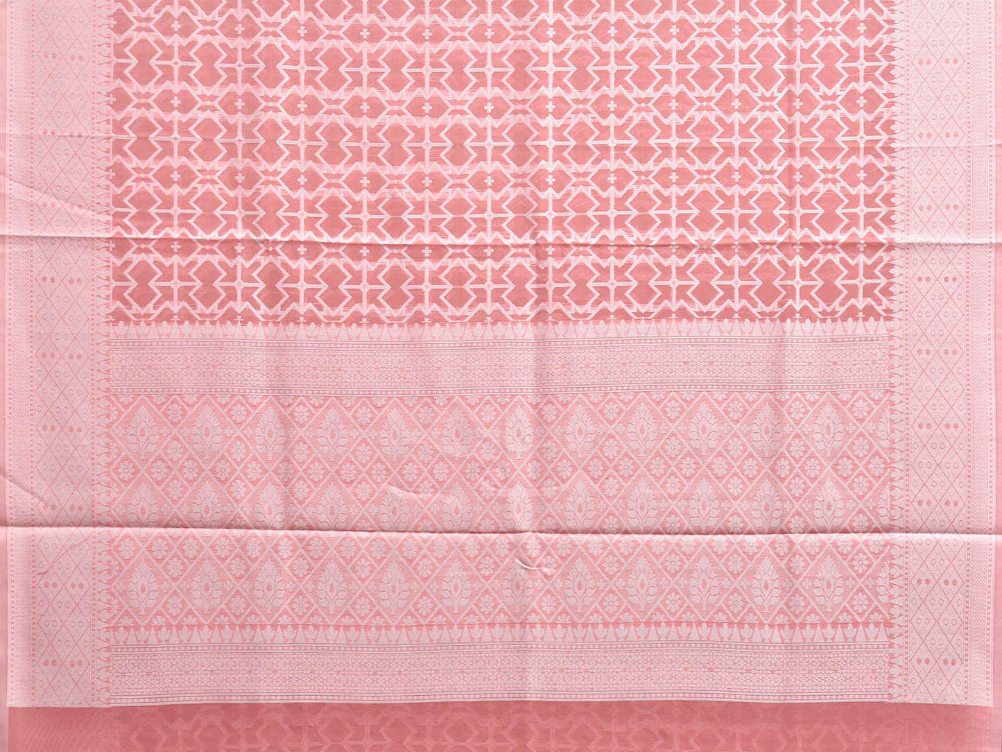 Peach Dhakai Jamdani Cotton Viscose Saree with Geometric and Pallu Design dj0237
