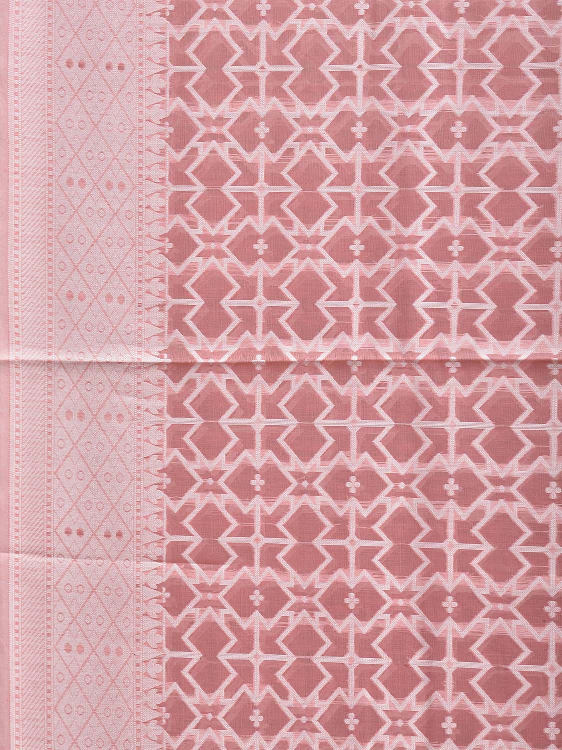 Peach Dhakai Jamdani Cotton Viscose Saree with Geometric and Pallu Design dj0237