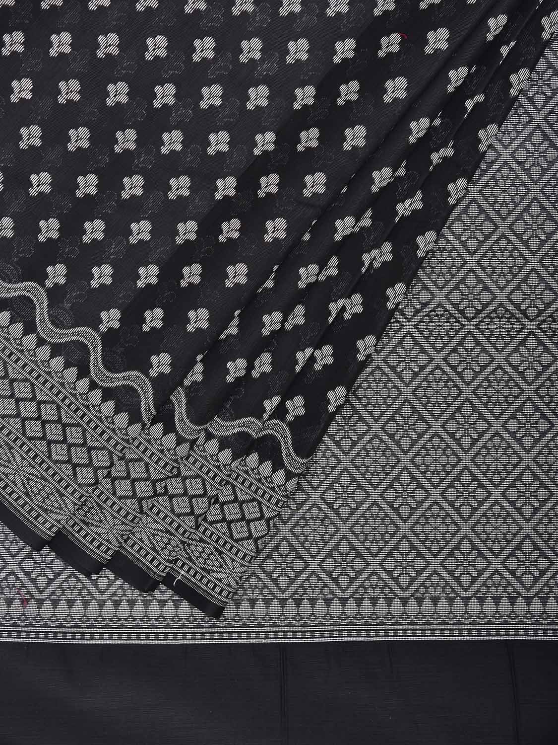 Black Dhakai Jamdani Cotton Viscose Saree with Small Buta and Pallu Design dj0240