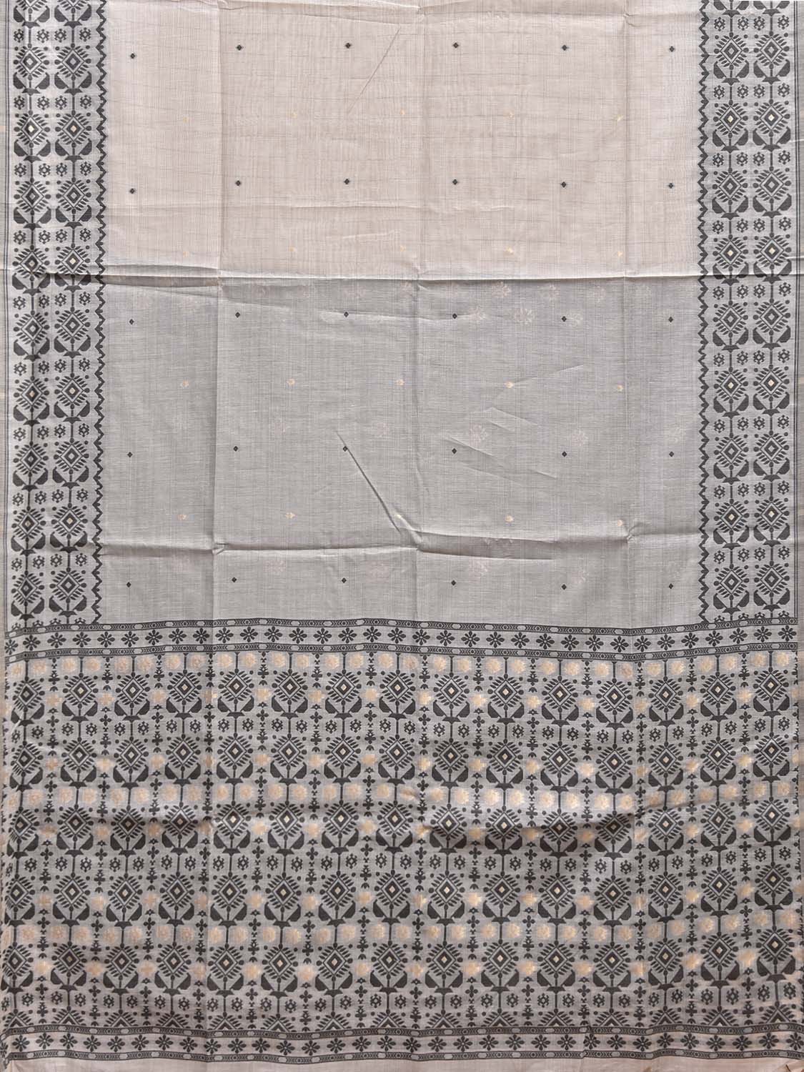 White and Grey Dhakai Jamdani Cotton Viscose Saree with Border and Pallu Design dj0242