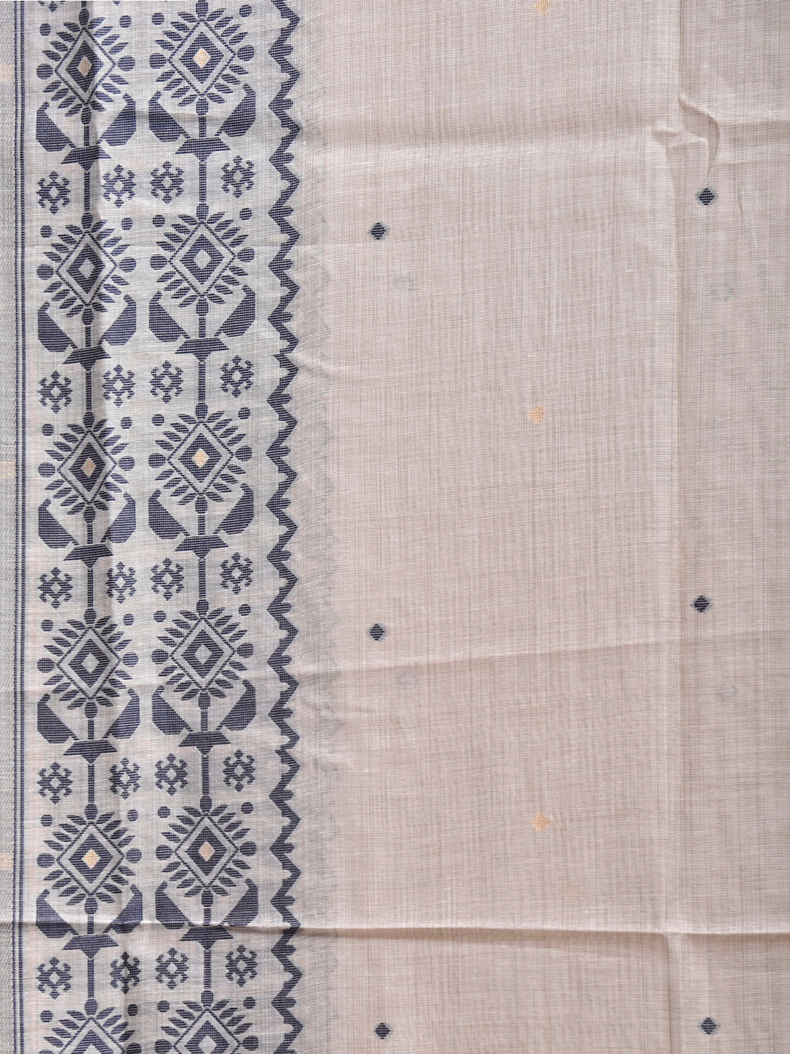 White and Dark Blue Dhakai Jamdani Cotton Viscose Saree with Border and Pallu Design dj0244