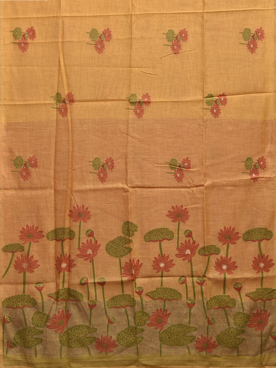 Yellow Dhakai Jamdani Cotton Viscose Saree with Lotus Pond Pallu Design dj0245