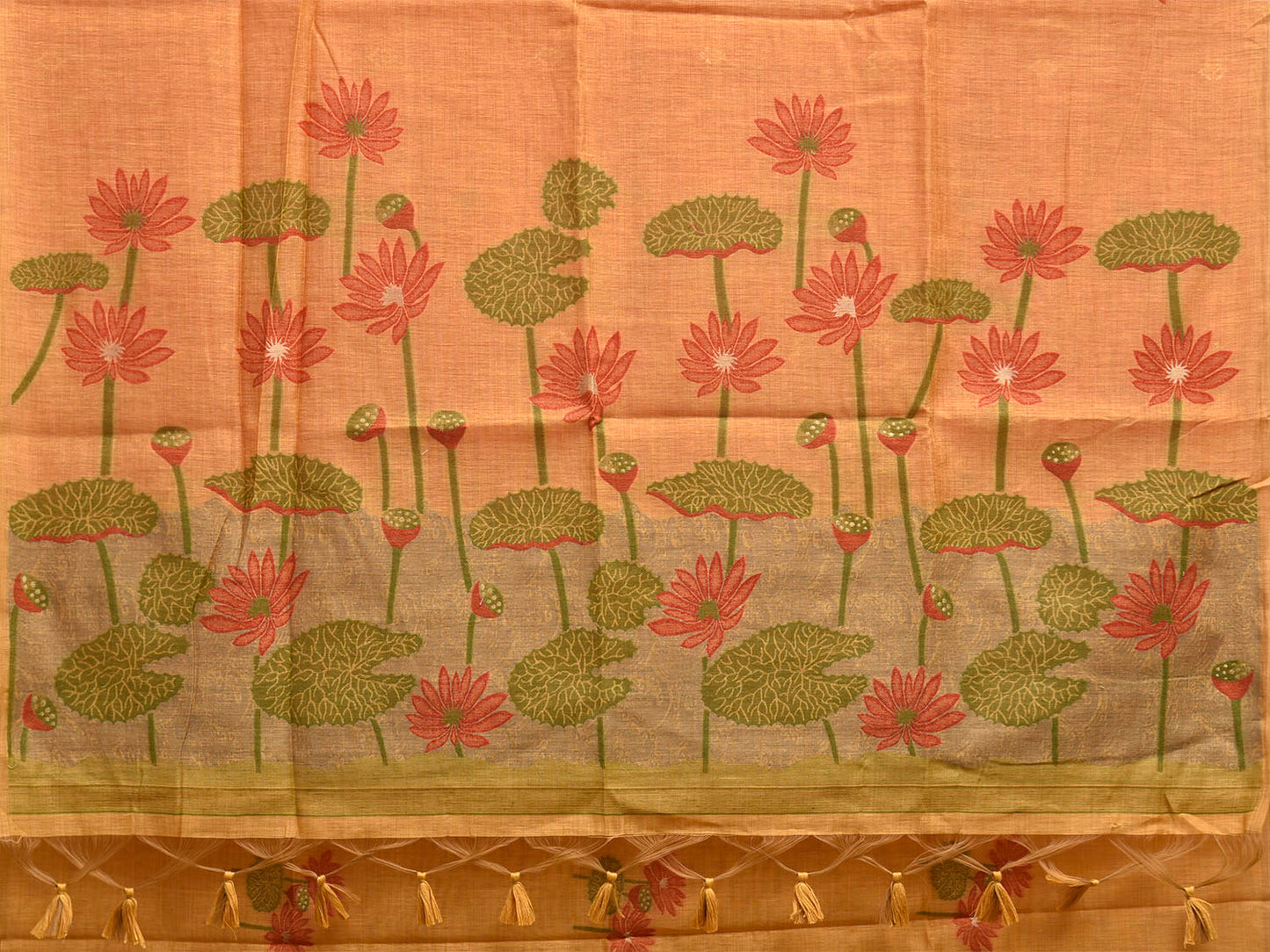 Yellow Dhakai Jamdani Cotton Viscose Saree with Lotus Pond Pallu Design dj0245