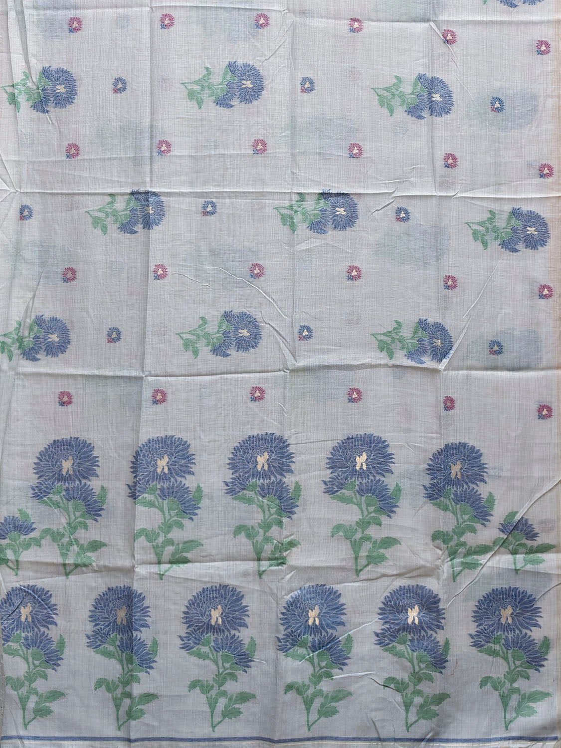 Light Blue Dhakai Jamdani Cotton Viscose Saree with Floral Buta and Pallu Design dj0246