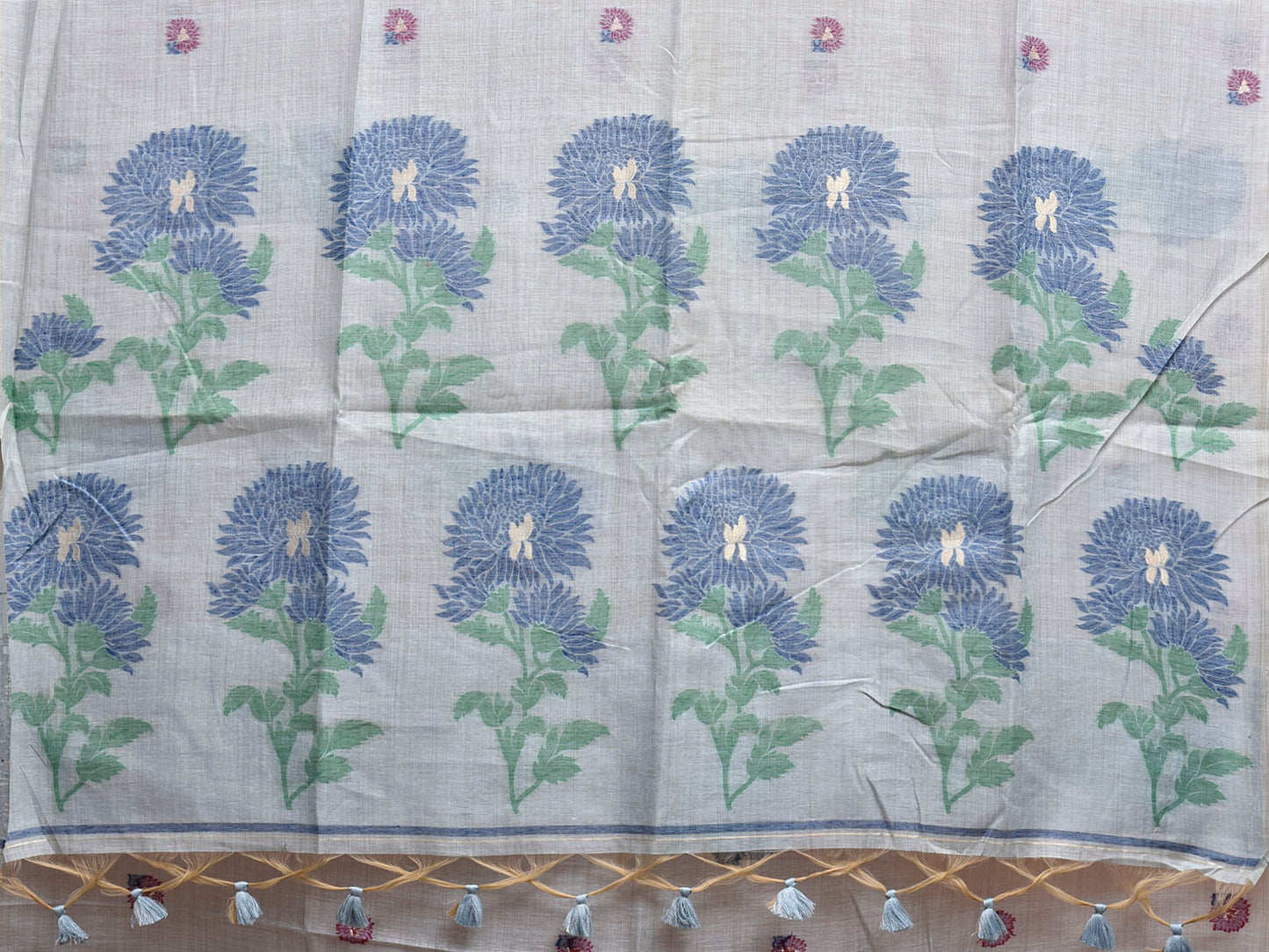 Light Blue Dhakai Jamdani Cotton Viscose Saree with Floral Buta and Pallu Design dj0246