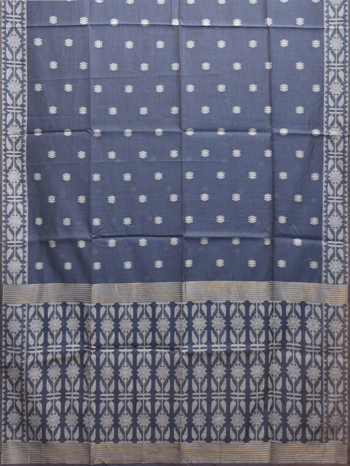 Teal Dhakai Jamdani Cotton Viscose Saree with Border and Pallu Design dj0248