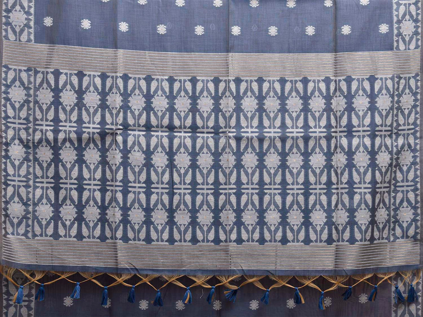 Teal Dhakai Jamdani Cotton Viscose Saree with Border and Pallu Design dj0248