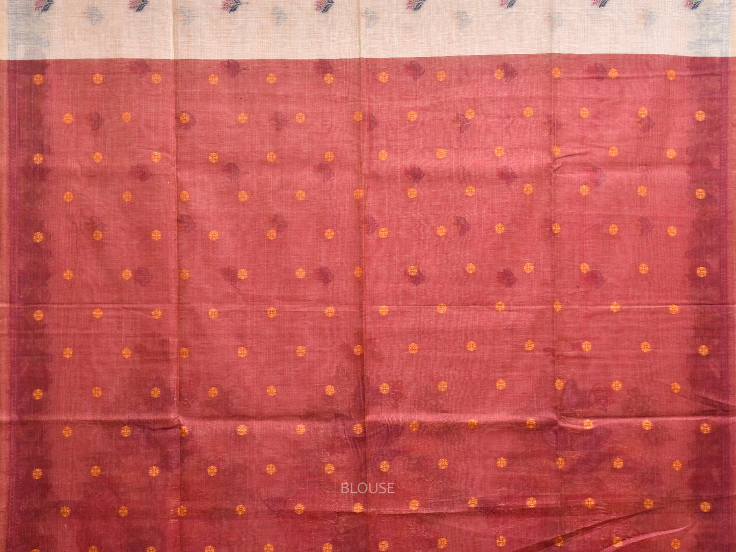 Cream Dhakai Jamdani Cotton Viscose Saree with Floral Pallu and Border Design dj0252