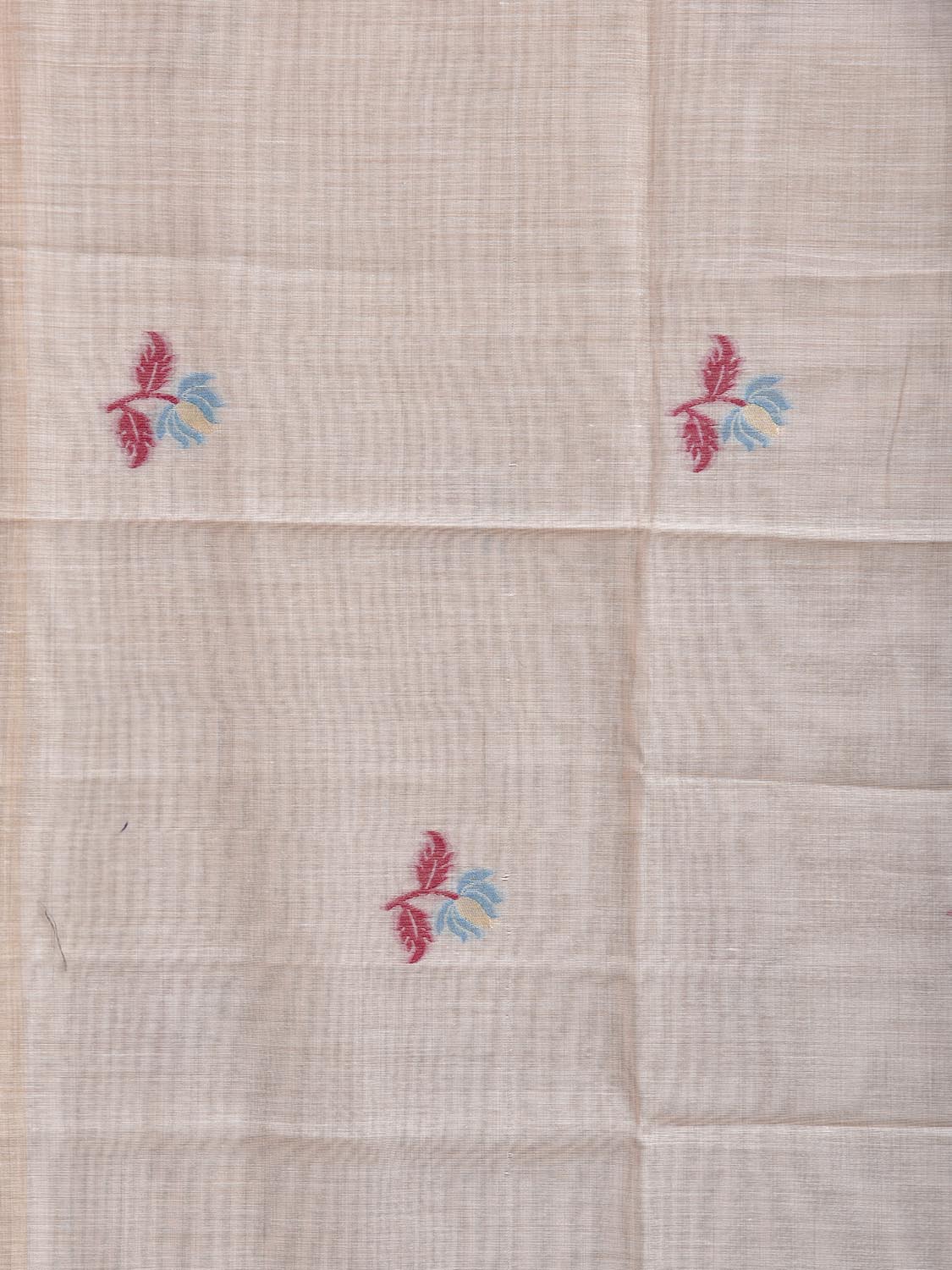 Beige Dhakai Jamdani Cotton Viscose Saree with Cows and Plants Pallu Design dj0254