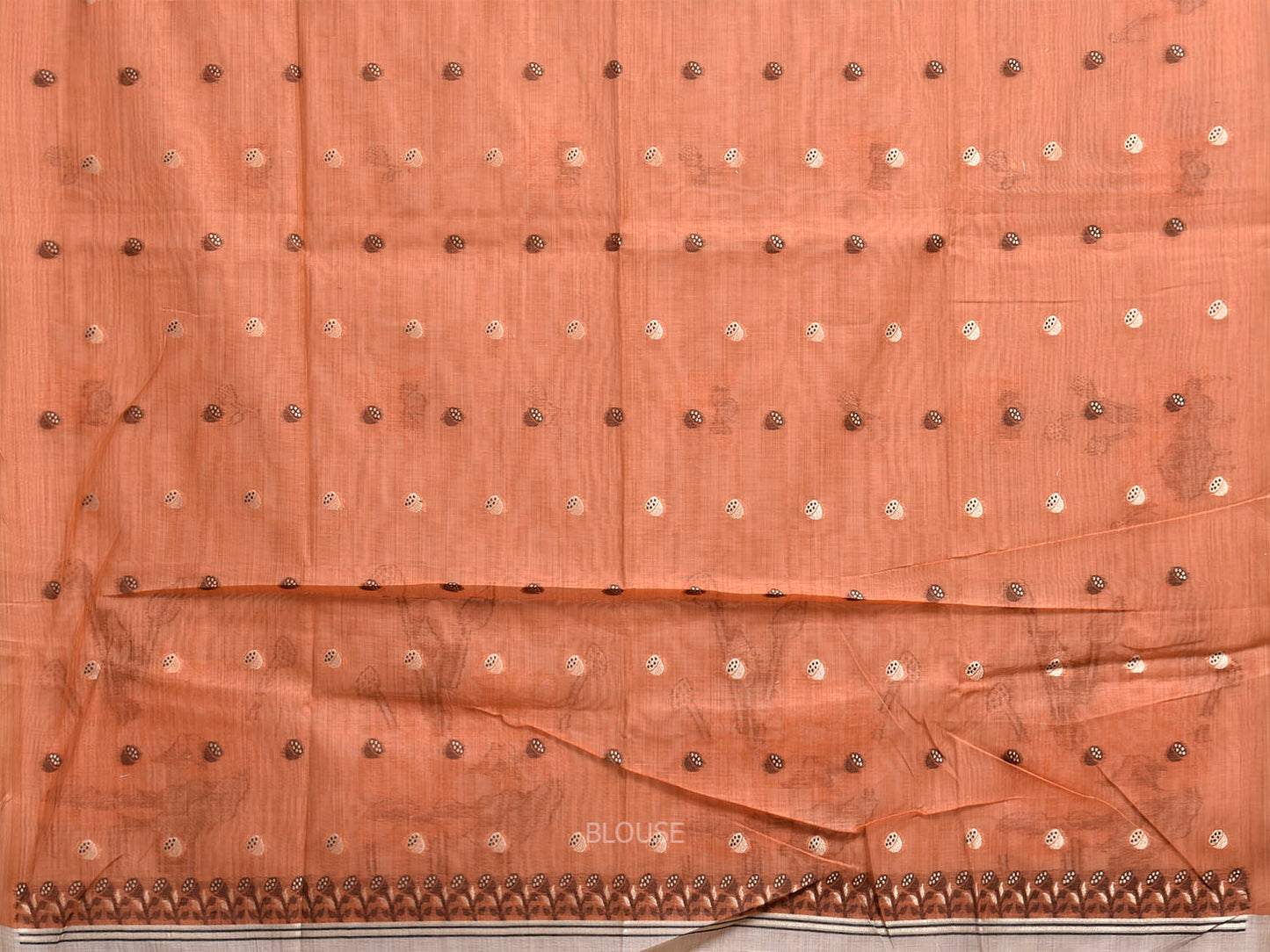 Beige and Orange Dhakai Jamdani Cotton Viscose Saree with Lotus Pallu and Border Design dj0256