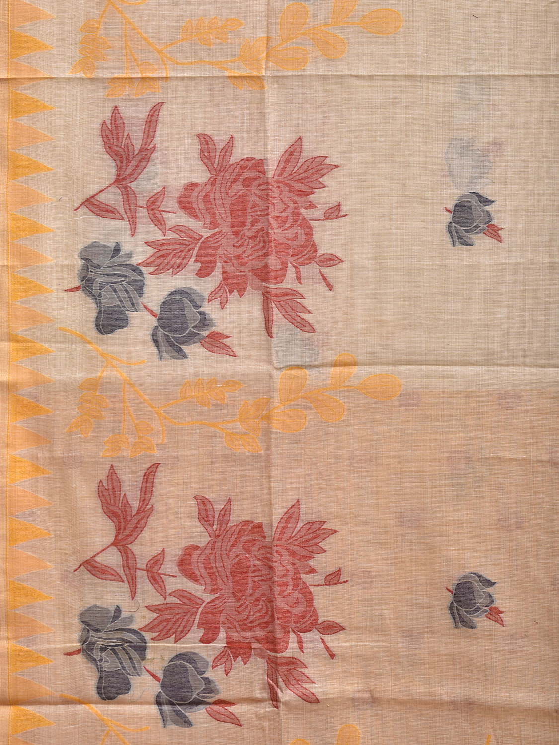 Cream and Yellow Dhakai Jamdani Cotton Viscose Saree with Floral Pallu and Border Design dj0257