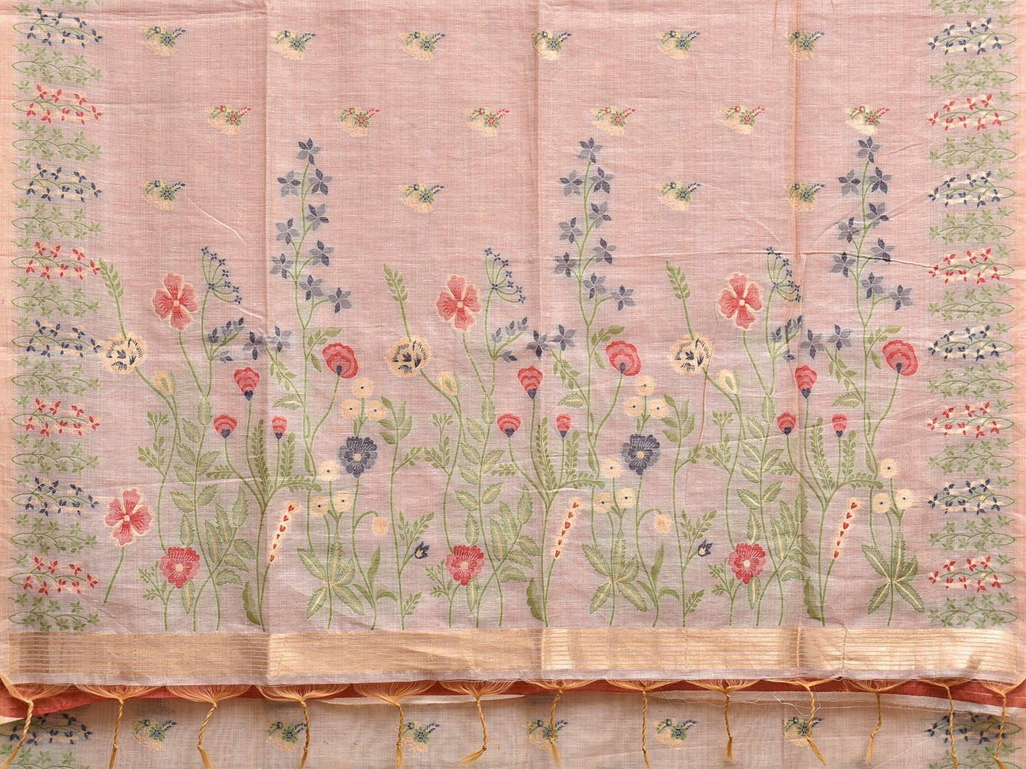 Cream Dhakai Jamdani Cotton Viscose Saree with Floral Pallu and Border Design dj0259