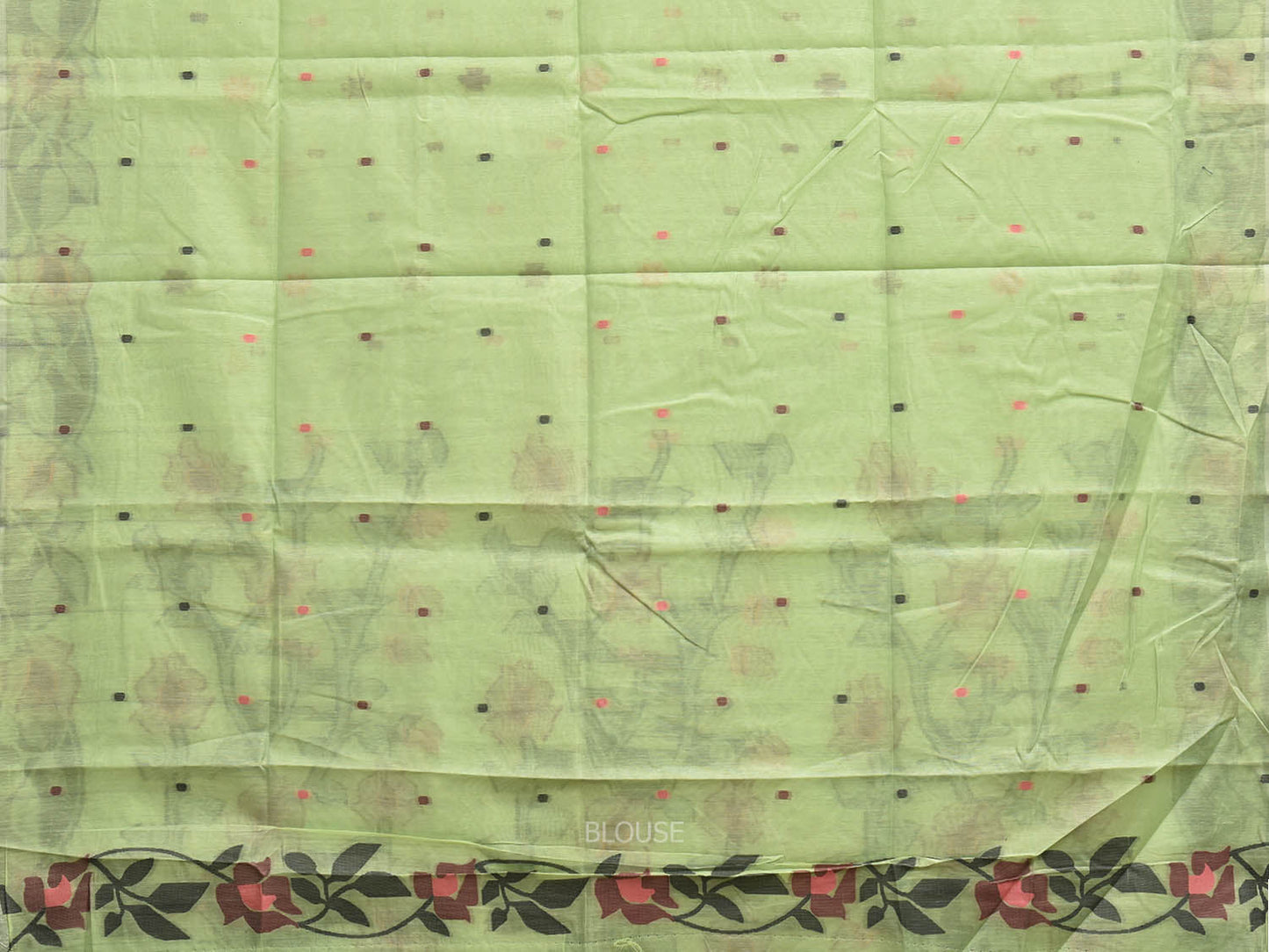 Light Green Dhakai Jamdani Cotton Viscose Saree with Floral Pallu and Border Design dj0265