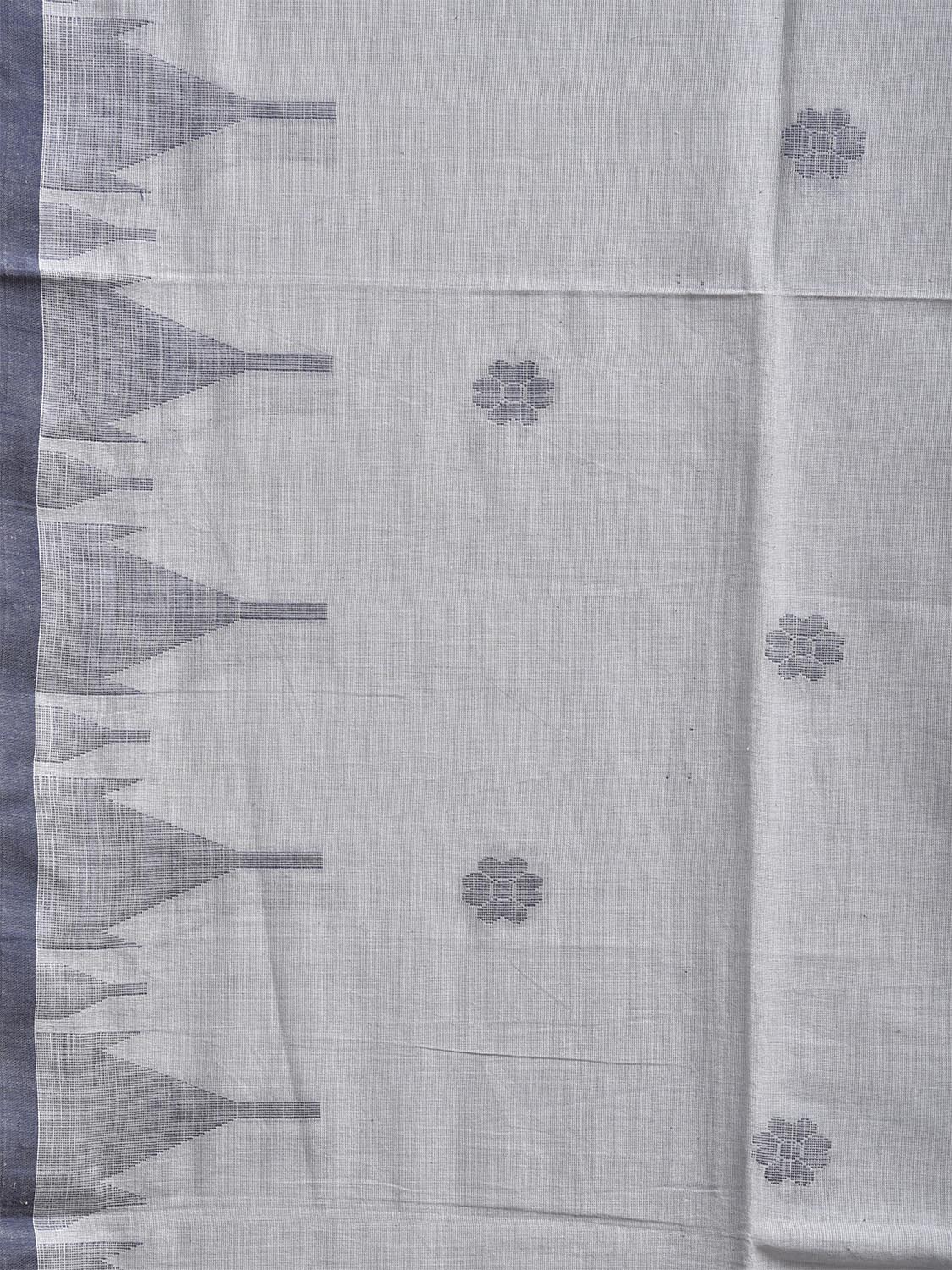Light Blue Dhakai Jamdani Cotton Saree with Temple Border and Floral Pallu Design No Blouse dj0268