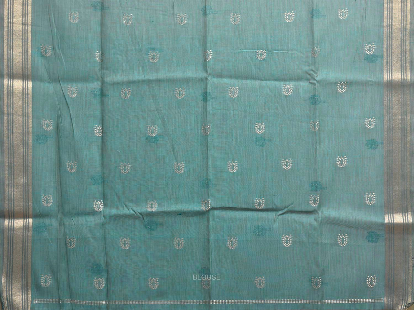 Sea Blue Dhakai Jamdani Cotton Viscose Saree with Floral Pallu Design dj0299