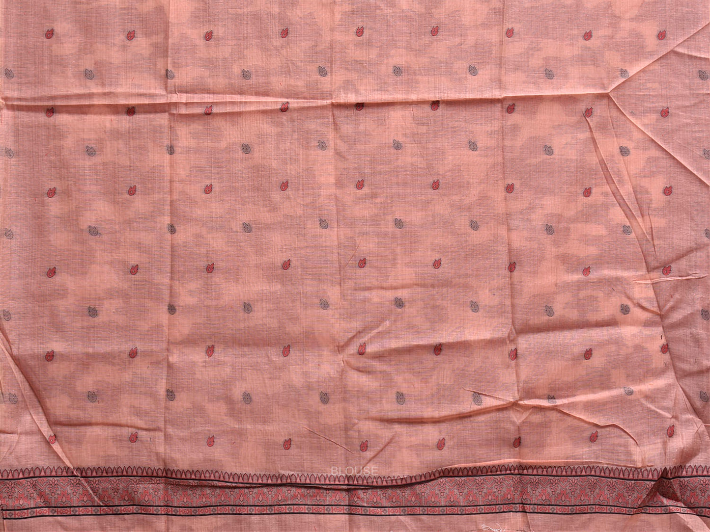 Light Peach Dhakai Jamdani Cotton Viscose Saree with All Over Peacocks Design dj0300
