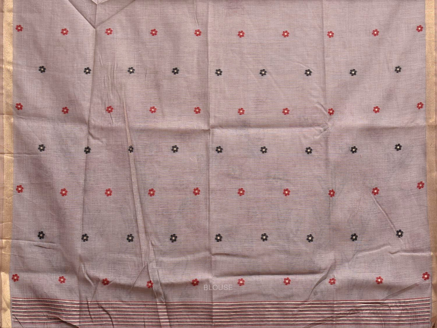 Light Grey Dhakai Jamdani Cotton Viscose Saree with Floral Pallu and Buta Design dj0303