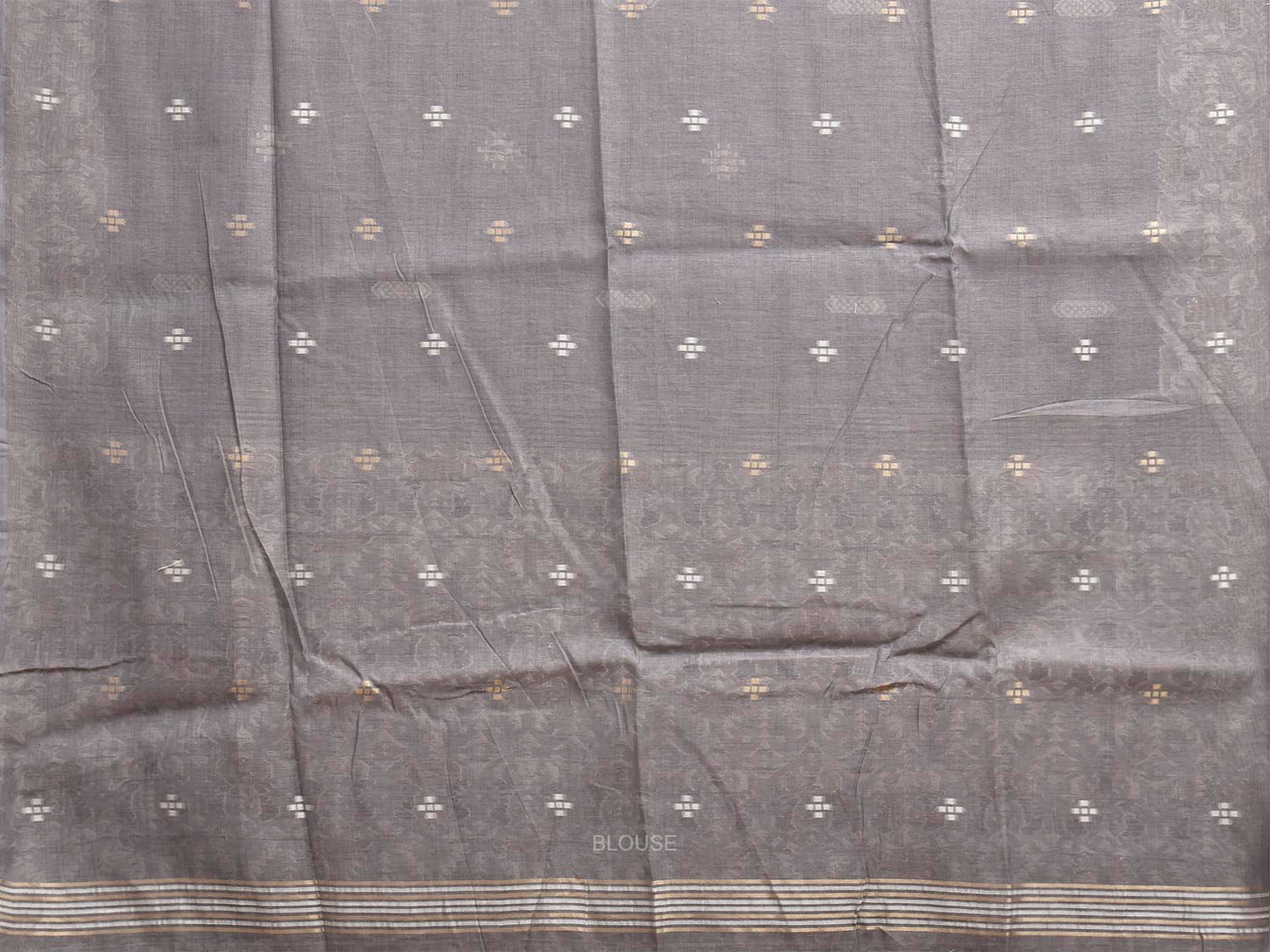 Grey Dhakai Jamdani Cotton Viscose Saree with Geometric Pallu and Border Design dj0304