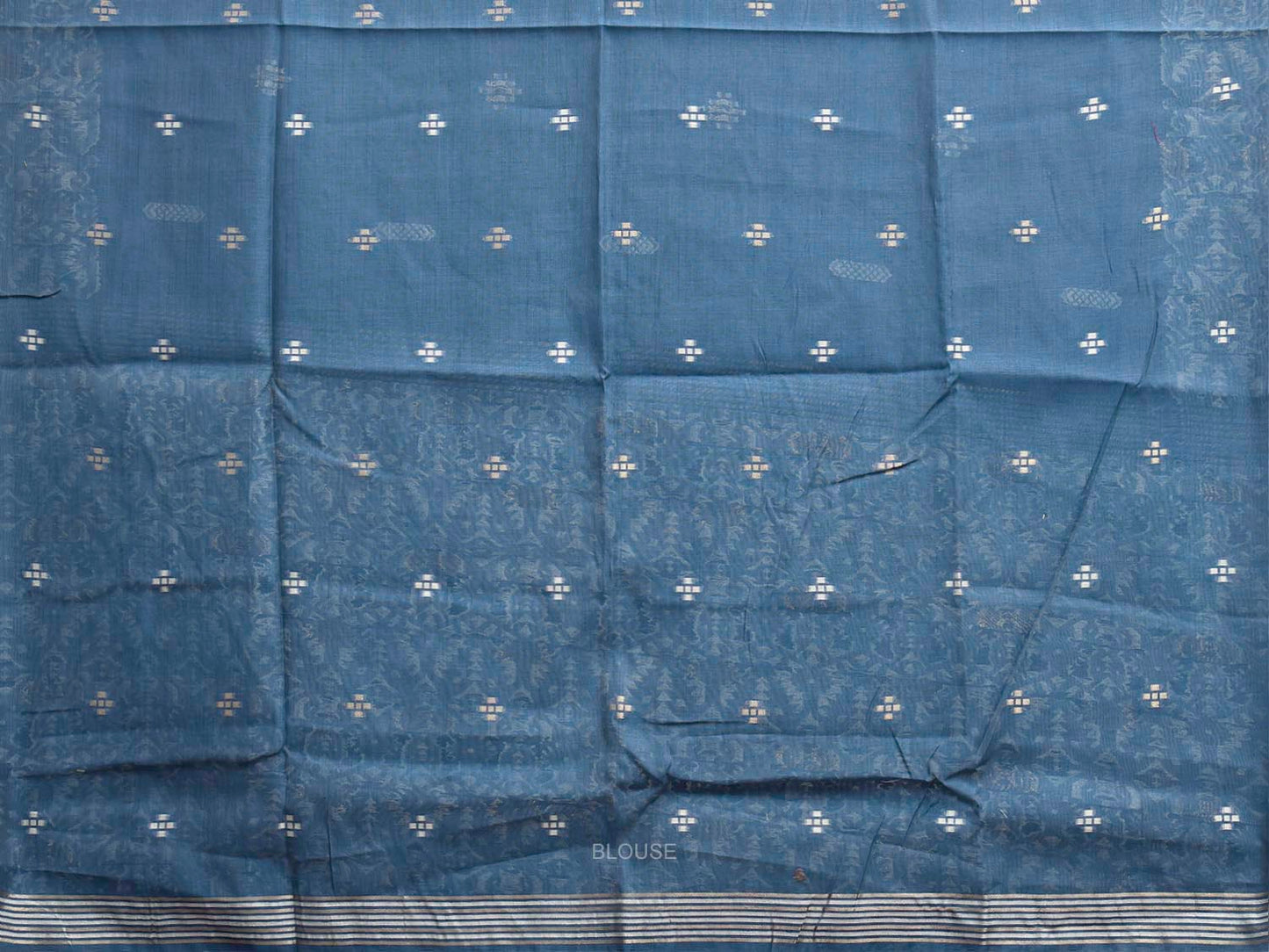 Blue Dhakai Jamdani Cotton Viscose Saree with Geometric Pallu and Border Design dj0305
