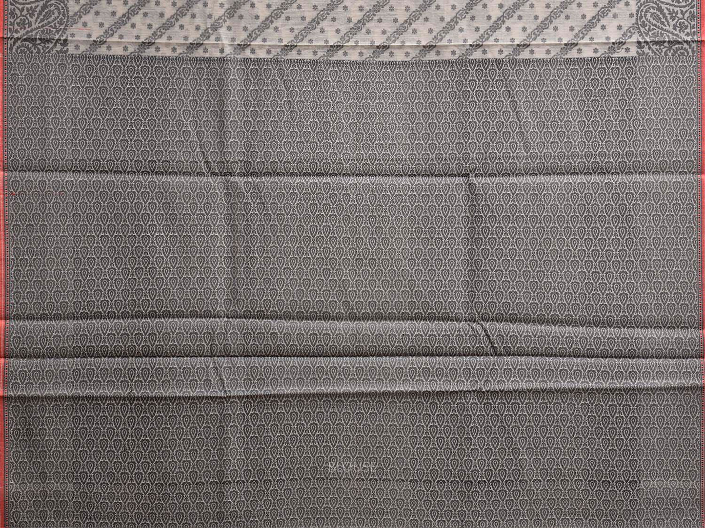 Light Grey Dhakai Jamdani Cotton Viscose Saree with Diagonal and Pasley Pallu Design dj0314