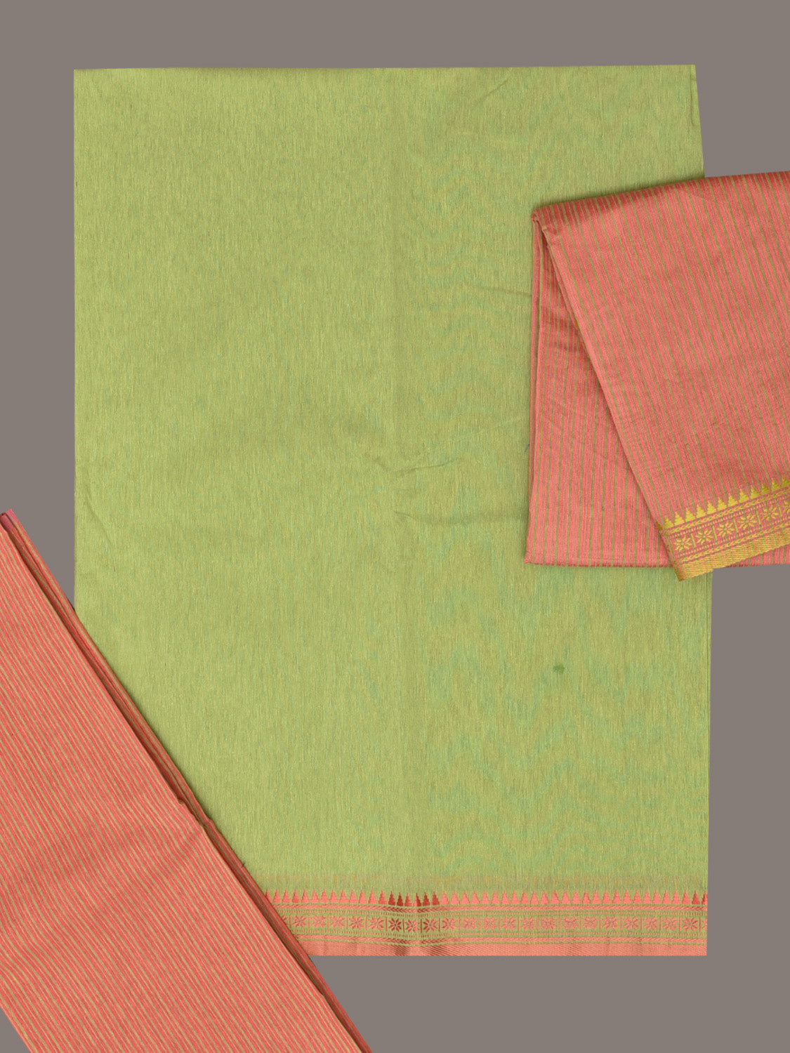 Light Green and Peach Bamboo Cotton Dress Material with Dupatta and Plain Top Strips Bottom Design dm0051