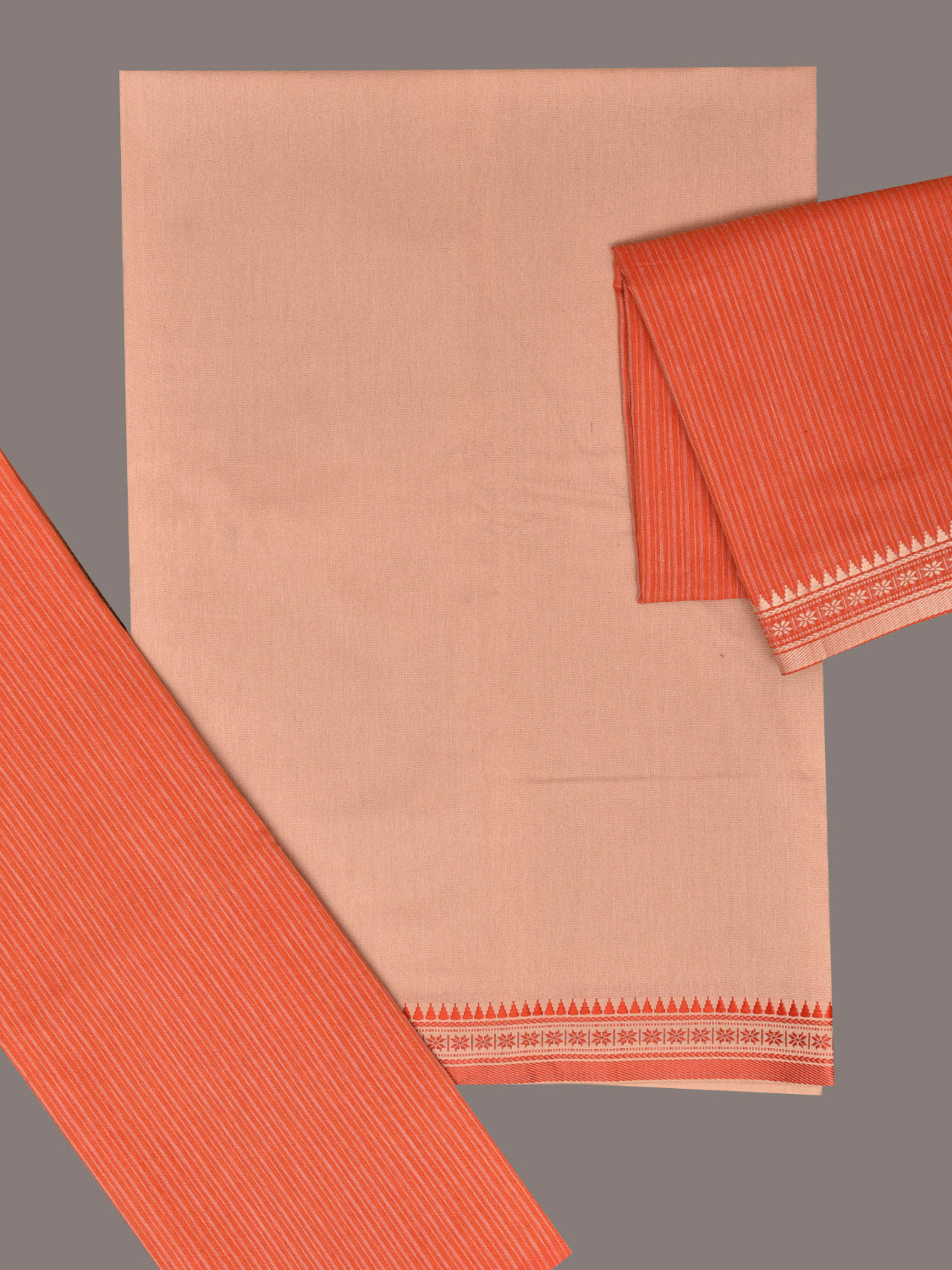 Cream and Orange Bamboo Cotton Dress Material with Dupatta and Plain Top Strips Bottom Design dm0056