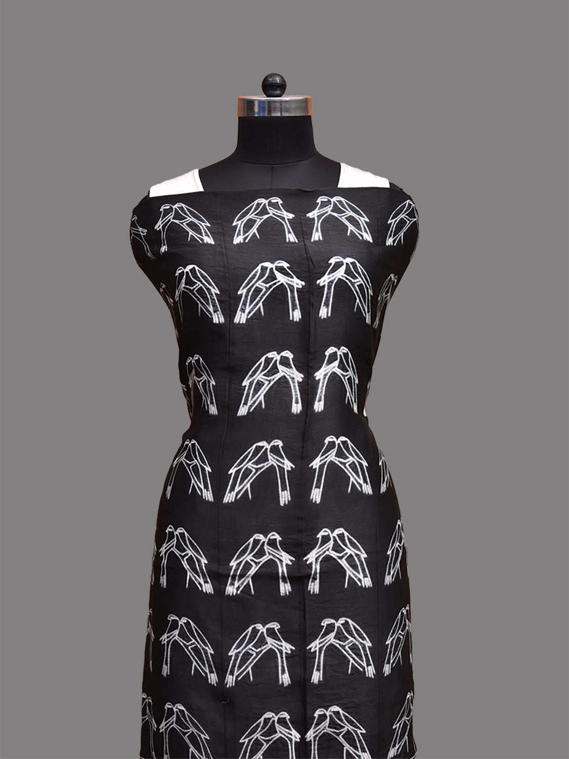 Black Shibori Cotton Handloom Fabric Top with Birds Design dm0060