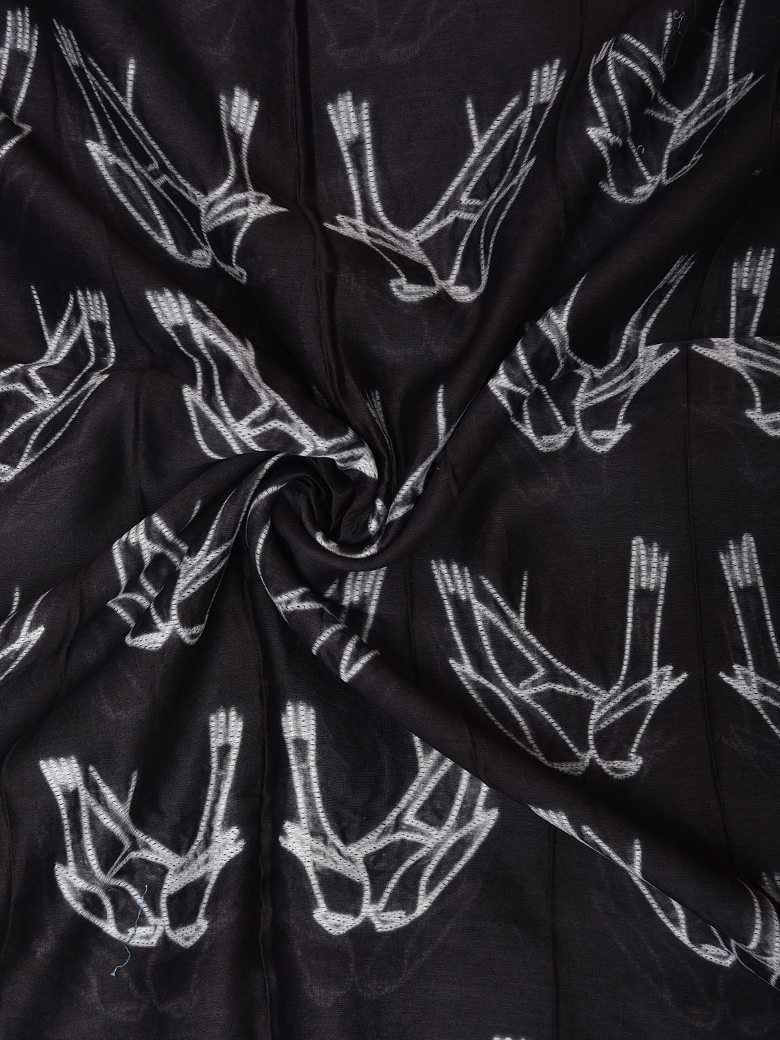 Black Shibori Cotton Handloom Fabric Top with Birds Design dm0060