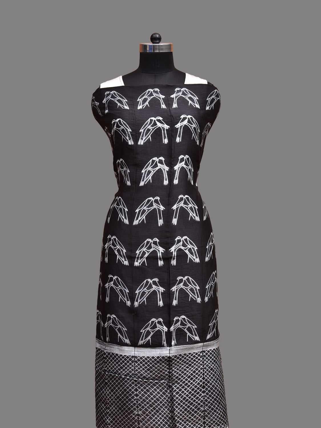 Black Shibori Cotton Handloom Fabric Top with Birds Design dm0060