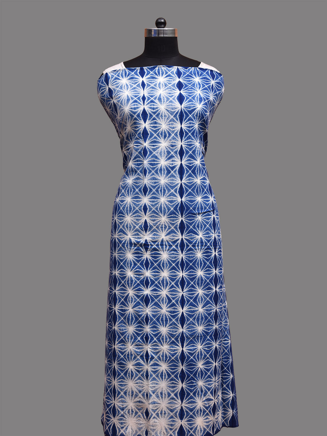 Blue Shibori Cotton Handloom Fabric Top with Grill Design dm0061